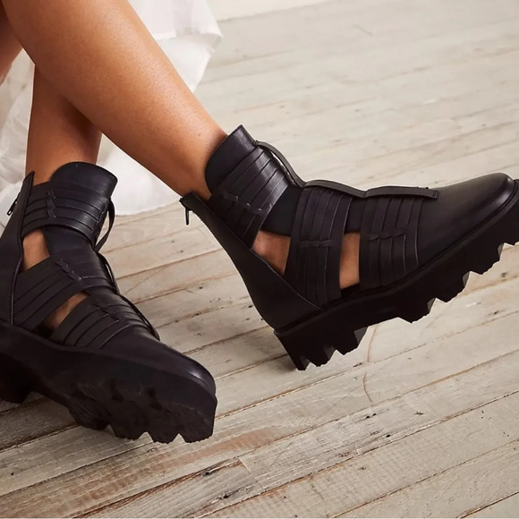 Free People Hydra Huarache Lug Boots - Black - Picture 1 of 12